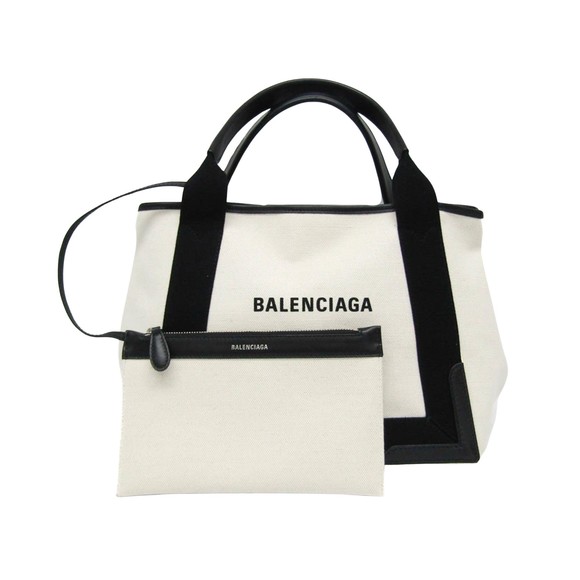 Balenciaga Navy Cabas White Canvas handbag - Picture 1 of 10
